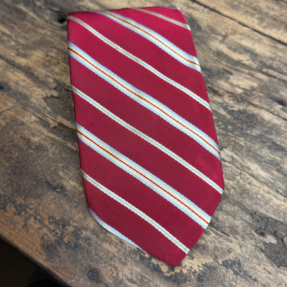 Brooks Brothers Men’s Red Striped Silk Cotton Tie 4” x 56” Classic Prep Style